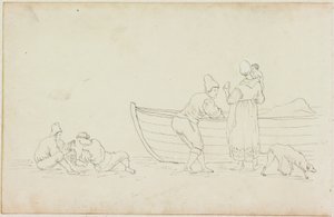 Figuras e Cão com Barco (tinta sobre papel (em papel com M747))
